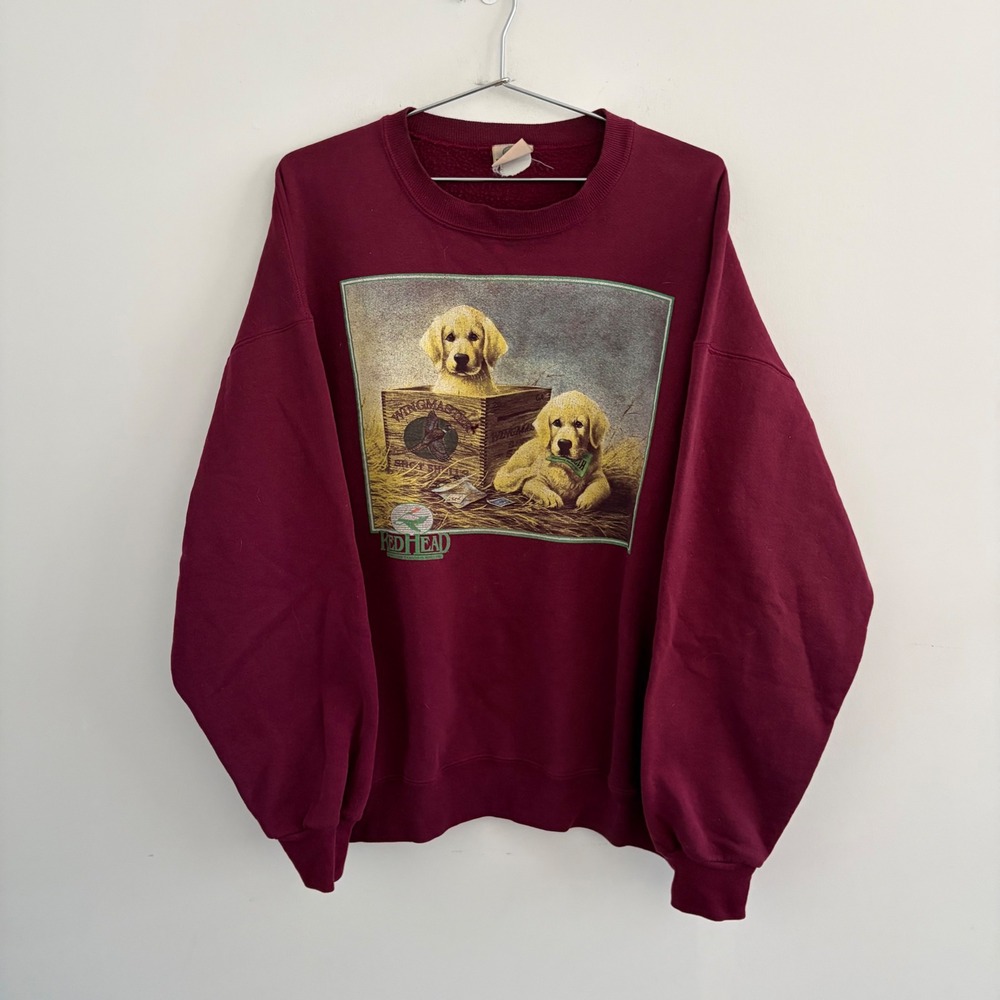 RedHead Vintage Golden Retriever Puppy Dog Graphic Sweatshirt Maroon XL